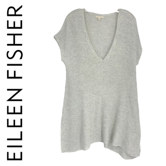 Eileen Fisher Sz L Sweater Open Knit Short Sleeve Linen Blend Tunic S0KAR-2 - Picture 1 of 5